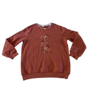 Y2K 2000s Pink Floral Butterfly Embroidered Pullover Sweatshirt Sz S Cottagecore